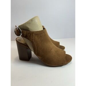 A New Day Brown Faux Suede Peep Toe Chunky Heel Booties